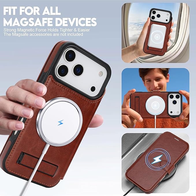 CIVICASE for iPhone 17 Pro Max Wallet Case with Stand,PU Leather Flip Credit Card Holder Slots (RFID Blocking),Compatible with Magsafe Magnetic Holder Phone Cover Women Men,Dark Brown