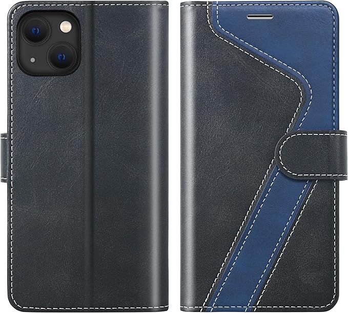 CIVICASE for iPhone 15 Plus Wallet Case,Leather Flip Case RFID Blocking Credit Card Holder Folio Magnetic Stand TPU Shockproof Cover Compatible with iPhone 15 Plus Black Blue