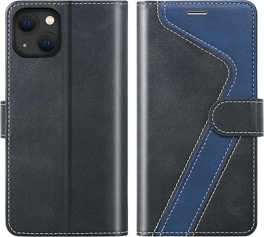 CIVICASE for iPhone 15 Wallet Case,Leather Flip Case RFID Blocking Credit Card Holder Folio Magnetic Stand TPU Shockproof Cover Compatible with iPhone 15 Black Blue