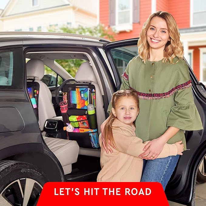 Helteko Car Seat Organizer, Ultra Version Kids Backseat Car Organizers and Storage, Waterproof Back Seat Protector Kick Mats with Tablet Holder 12" Car Accessories Interior, Deep Pink 1 Pack