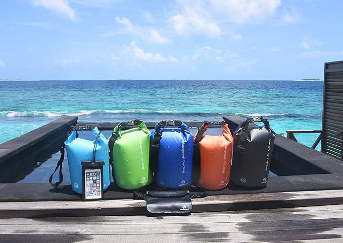 Freegrace Waterproof Dry Bags Set of 3 Dry Bag with 2 Zip Lock Seals & Detachable Shoulder Strap, Waist Pouch & Phone Case - Can Be Submerged Into Water (Green, 20L)