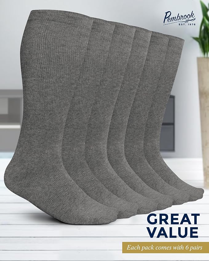 Pembrook Light Compression Socks for Men - 6 Pairs | 8-15 mmHg Graduated Compression Socks for Men 9-12 | Support Socks