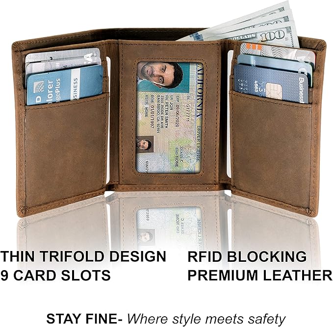 Top Grain Leather Trifold Wallet for Men | Ultra Strong Stitching | Handcrafted Argentinian Leather | RFID Blocking | Extra Capacity Trifold Wallet |Thin and Sophisticated Tri-Fold Design