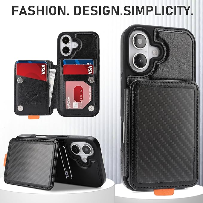 GUERNICA for iPhone 17 (6.1") Case Wallet with Card Holder, RFID Blocking Leather Protection, Shockproof Women Men Phone Case for Apple 17, A - Black