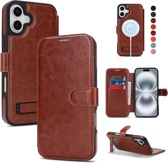CIVICASE for iPhone 17 Wallet Case with Stand,PU Leather Flip Credit Card Holder Slots (RFID Blocking),Compatible with Magsafe Magnetic Holder Phone Cover Women Men,Dark Brown