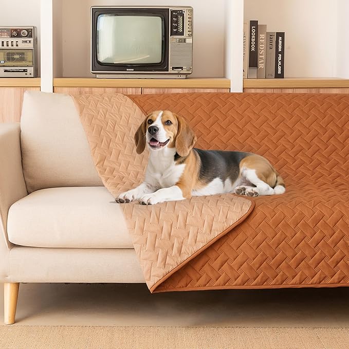 gogobunny 100% Double Sided Waterproof Dog Blanket Soft Pet Bed Cover Reversible Protect Furniture Couch Sofa Car for Puppy Cat Kids (Dark Pumpkin/Light Pumpkin, 82x102 Inch (Pack of 1))
