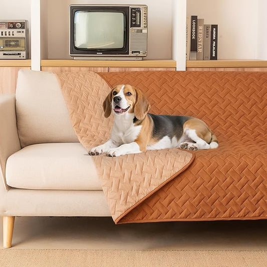 gogobunny 100% Double Sided Waterproof Dog Blanket Soft Pet Bed Cover Reversible Protect Furniture Couch Sofa Car for Puppy Cat Kids (Dark Pumpkin/Light Pumpkin, 82x102 Inch (Pack of 1))