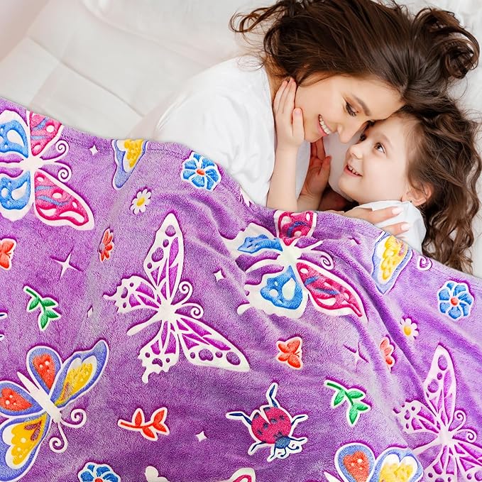 Butterfly Blanket Glow in The Dark Blanket Gifts for Girls, Toys for 1 2 3 4 5 6 7 8 9 10 Year Old Girls Birthday Gifts Butterfly Gifts for Adults Kids,Soft Warm Kids Throw Blanket 80"x60"