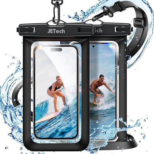 JETech Waterproof Phone Pouch, 2 Pack Water Proof Case for iPhone 17 16e 16 15 14 Air Pro Max Plus, Galaxy S25 S24 Ultra, Pixel 10 Series and Others up to 7.2 Inch, IPX8 Dry Bag (Black+Black)