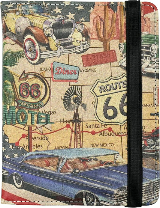 Passport Holder for Women and Men PU Leather Passport Cover for Travel (American Vintage Route 66)