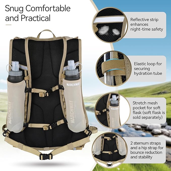 MARCHWAY Ultralight Hydration Backpack with 3L TPU Water Bladder, Sleek High-Capacity Day Pack for Cycling, Hiking, Running, Backpacking, Travel