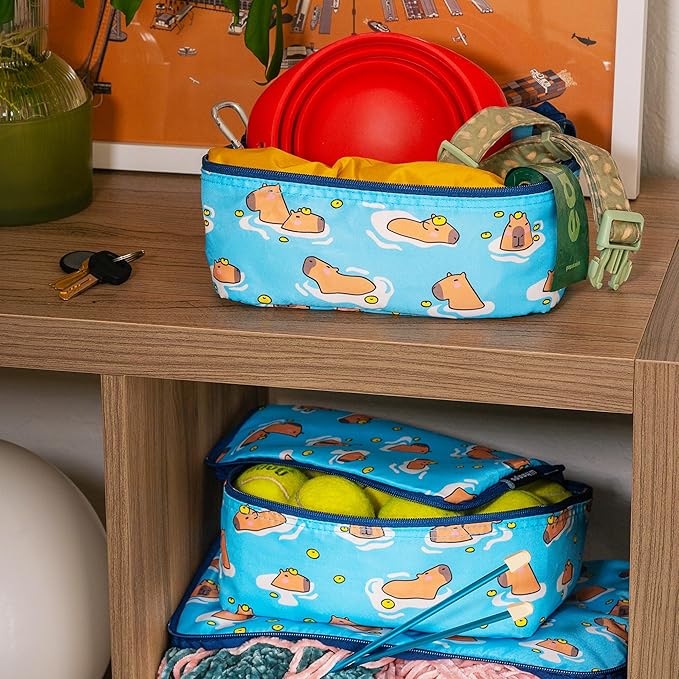 4 Pieces Capybara Cute Packing Cubes - Travel Organizer - Suitcase Organizers for Carry On Luggage - Kids And Diaper Bag - Fun Accessories - Drawstring Laundry Bag