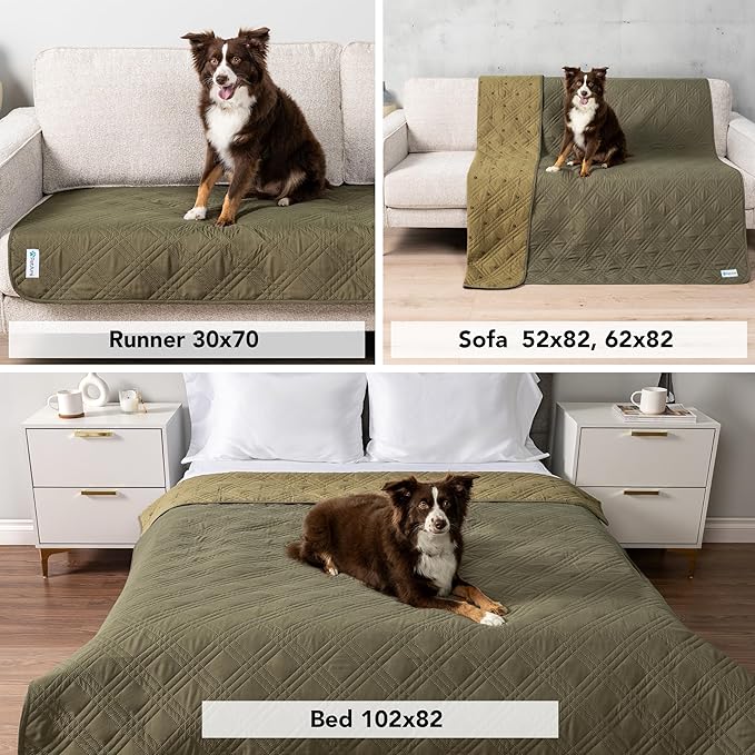 PetAmi Waterproof Couch Cover for Dogs, Waterproof Pet Blanket, Reversible Furniture Cover Sofa Protector for Pet Cat Bed, Washable Waterproof Blanket Dog Cover for Couch Seat, 30x70 Green