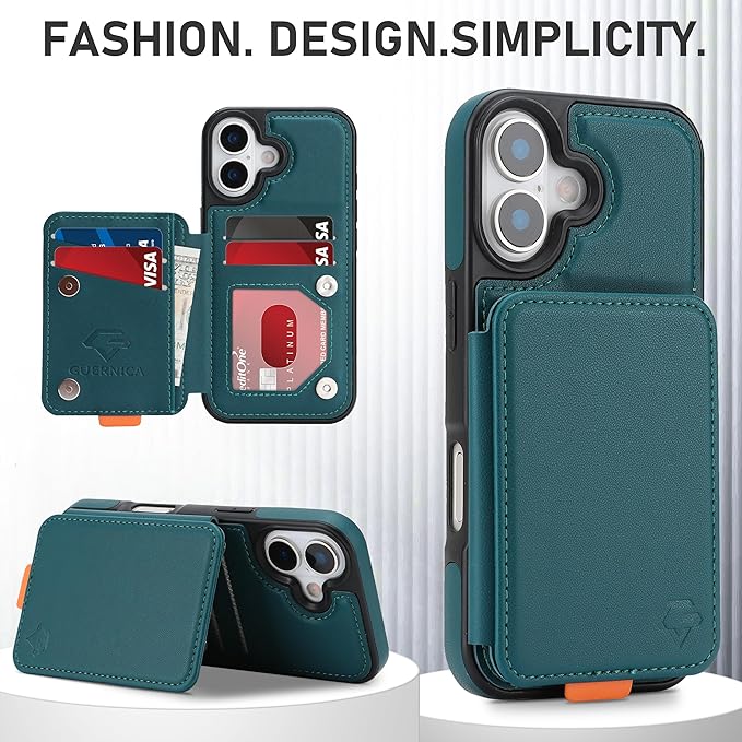 GUERNICA for iPhone 17 (6.1") Case Wallet with Card Holder, RFID Blocking Leather Protection, Shockproof Women Men Phone Case for Apple 17, Green
