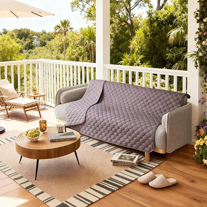 gogobunny 100% Double Sided Waterproof Dog Blanket Soft Pet Bed Cover Reversible Protect Furniture Couch Sofa Car for Puppy Large Dog Cat (Dark Sea Fog/Light Sea Fog, 82x82 Inch (Pack of 1))