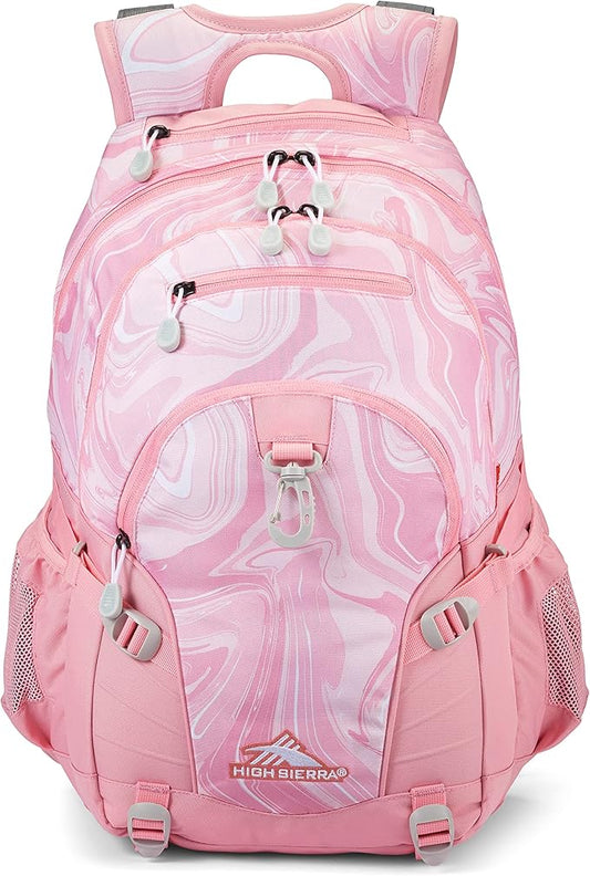 High Sierra Loop Backpack, Travel, or Work Bookbag with tablet sleeve, One Size, Pink Marble - Bubblegum Pink
