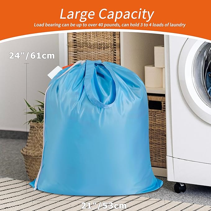 Polecasa Small Heavy Duty Laundry Bag with 130gsm Tear Resistant Fabric and Handles, Easy to Carry Durable Dirty Clothes Drawstring Bag, Perfect for College Dorm, Travel 21”x24”,Gulf Blue