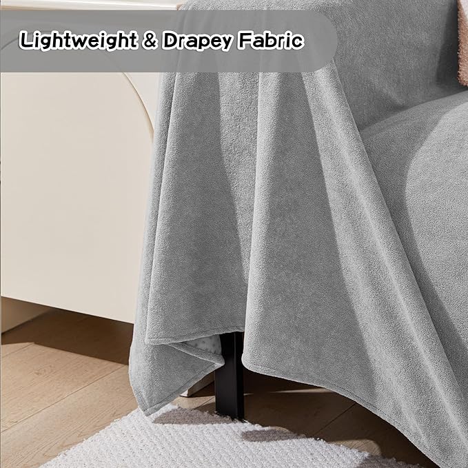 MEETSKY Couch Covers for 3 Cushion Couch Sofa, Washable Sectional Couch Covers L Shape Sofa Cover Soft Slipcovers Couch Furniture Protector for Pets Dogs Kids, 91" x 118", Light Grey