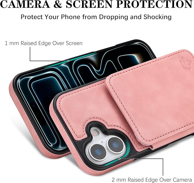 GUERNICA for iPhone 17 (6.1") Case Wallet with Card Holder, RFID Blocking Leather Protection, Shockproof Women Men Phone Case for Apple 17, Pink