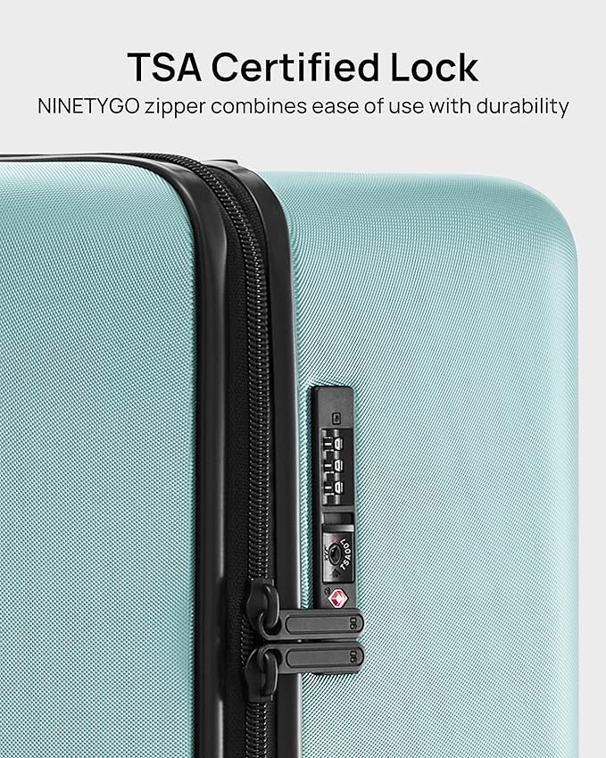 NINETYGO Trunk Luggage 26 Inch, Medium Checked Luggage with Double Spinner Wheels, Anti-Burst Zipper, Hard Case PC Suitcase, Lightweight Travel Luggage, TSA Approved (Crystal Green, Hudson)