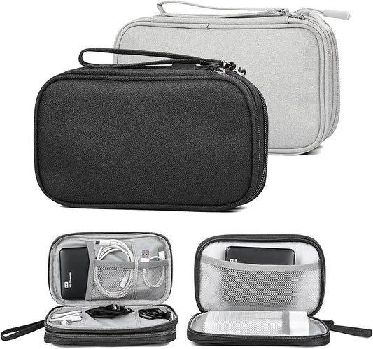 2 Pack Travel Cable Organizer Double Layer with Smooth Coating Zipper,Cable Organizer Bag Electronic Accessroies Shockproof and Impact-Protective for Hard Drives,Cables,Charger,USB Card