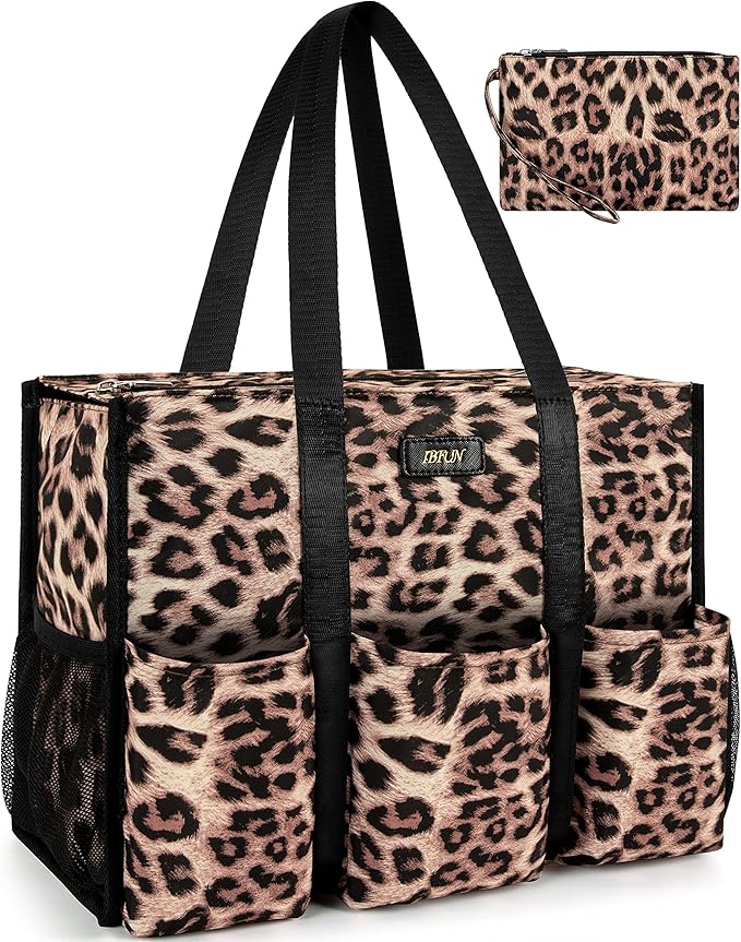 IBFUN Utility Tote Bag with 14/24 Pockets Zip Top Teacher Tote Bag for Teacher/Work Women
