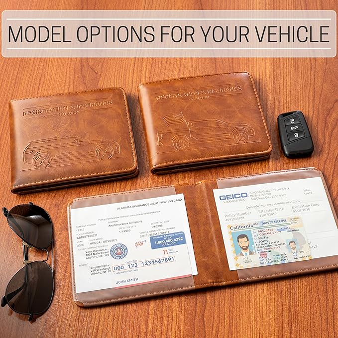 CANOPUS Car Registration and Insurance Holder, Magnetic Closure, Embossed Card Document Holder, Vehicle Glove Box Organizer, Wallet for Auto, SUV, Motorcycle, Truck, Waterproof, Car Model