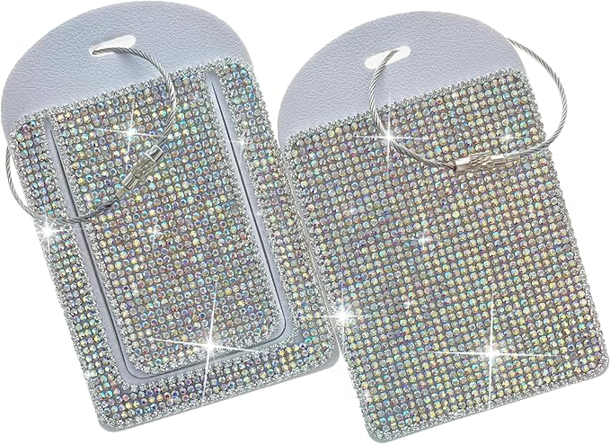Glittering Silver Diamond Luggage Tag - Sparkling Rhinestone, Bling Baggage Identifier for Suitcases & Handbags & Backpack - Stylish Travel Accessory, 2 Pcs