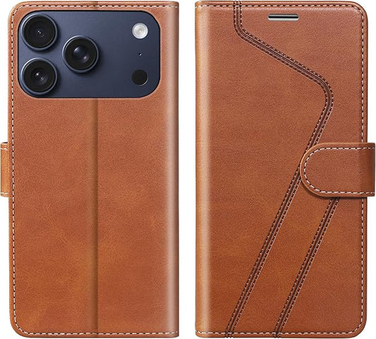 CIVICASE for iPhone 17 Pro Wallet Case,PU Leather Flip Case RFID Blocking Credit Card Holder Folio Magnetic Stand TPU Shockproof Cover Compatible with iPhone 17 Pro, Brown