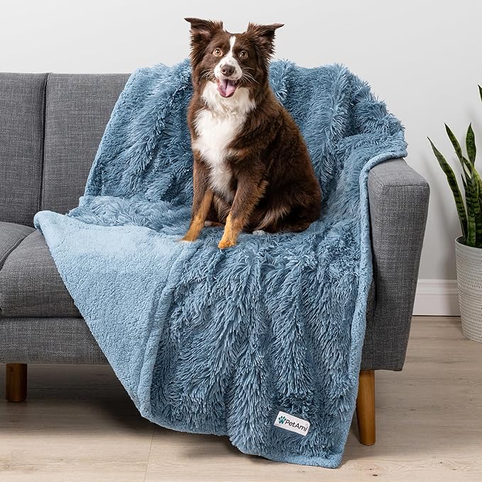 PetAmi Waterproof Dog Blanket for Medium Large Dogs, Calming Fleece Cat Blanket, Couch Protector Washable Sherpa Faux Fur Pet Throw for Puppy, Soft Reversible Leakproof 40x60 Light Blue