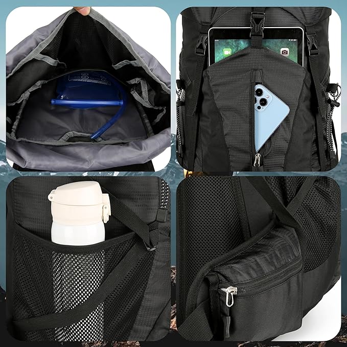 75L Hiking Backpack with Rain Cover Waterproof Camping Backpack Shoes Warehouse for Men Women, Frameless