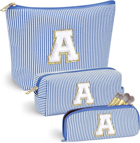 YOOLIFE Birthday Gifts for Women Personalized Makeup Bag Cosmetic Bag Travel Toiletry Bag Gifts for Teacher Girlfriend Bridal Shower Preppy Stuff for Teen Girls 15 14 13 Year Old Girl Gifts Blue A