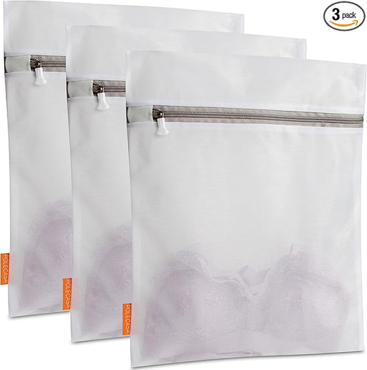 Polecasa 3Pcs 12 x 16 Inches Extra Durable Fine Mesh Laundry Bags with Sturdy Zipper for Delicates, Protect Clothes in Washing Machine, Laundry Room Essentials for College, Dorm (3 Medium)