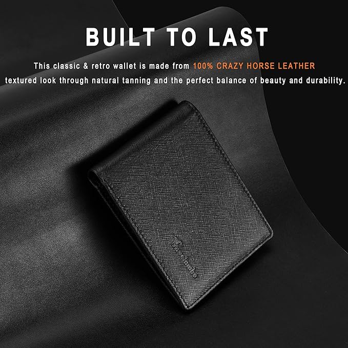 Travelambo Genuine Leather Wallet for Men with Gift Box - Handmade Bifold Stylish - Mens Wallets Rfid Blocking with 2 ID Windows
