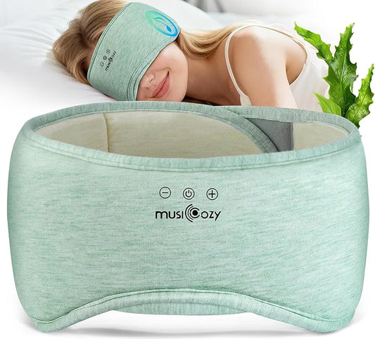 MUSICOZY Bluetooth 5.4 Sleep Headphones Eye Mask with Seaweed Fiber Cotton, Ultra Soft Fully Wrapped Sleep Mask with Headphones for Side Sleepers, 14 Hours Playtime, Gifts for Men Women