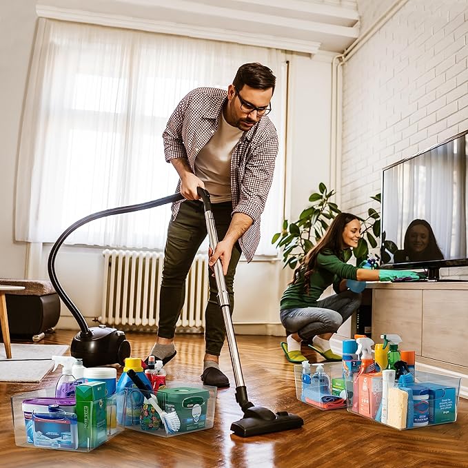 ClearSpace Plastic Storage Bins with Divider, 2 Pack – Perfect Kitchen Organization or Pantry Storage – Fridge Organizer, Pantry Organization and Storage Bins, Cabinet Organizers