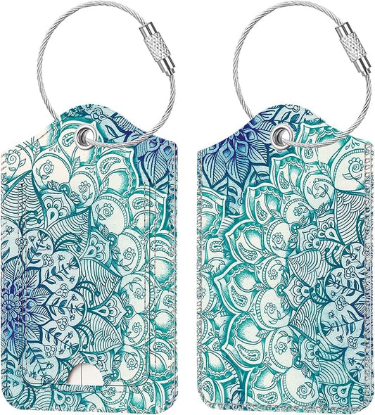 Fintie Luggage Tags, Privacy Cover ID Label with Stainless Steel Loop and Address Card for Travel Bag Suitcase, Emerald Illusions (2 Piece)