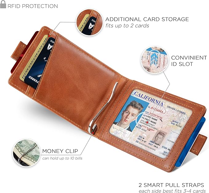RFID Blocking Slim Money Clip Wallet – Leather Bifold Front Pocket Minimalist Mens Wallet with Money Clip for Men, Small Credit Card Holder Wallet - Travel Wallet with Gift Box