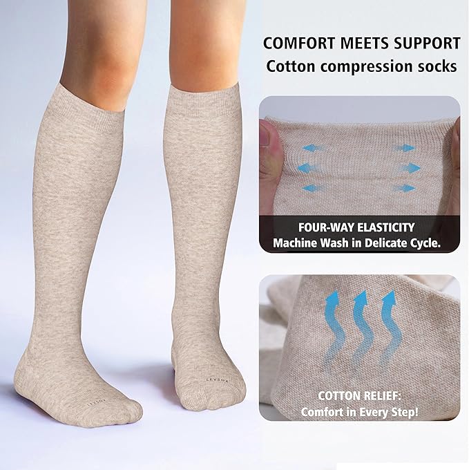 LEVSOX Thick Cotton Compression Socks for Women&Men 20-30mmHg Knee High Cute Support Sock for Nurses, Pregnancy, Travel