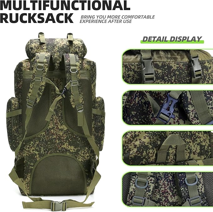HongXingHai 100L Camping Hiking Backpack,Molle military Tactical rucksack backpack,Waterproof Lightweight Hiking Backpack (Pixel Tie-Dye)