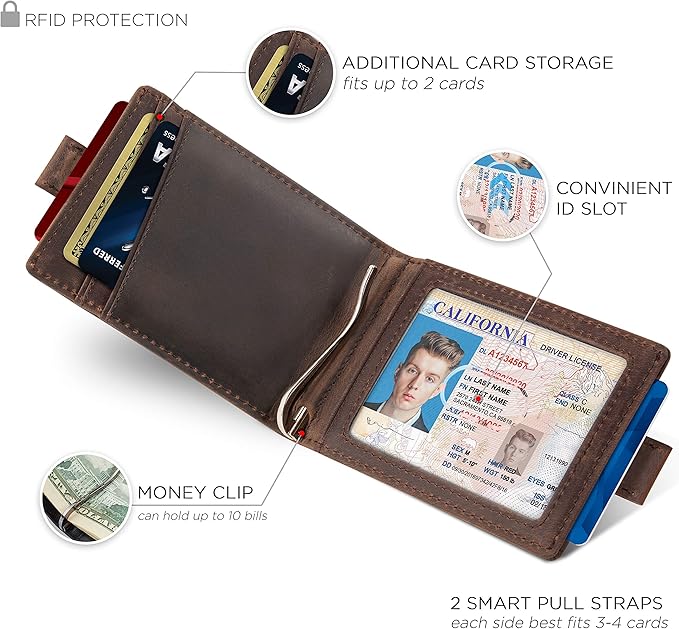 RFID Blocking Slim Money Clip Wallet – Leather Bifold Front Pocket Minimalist Mens Wallet with Money Clip for Men, Small Credit Card Holder Wallet - Travel Wallet with Gift Box