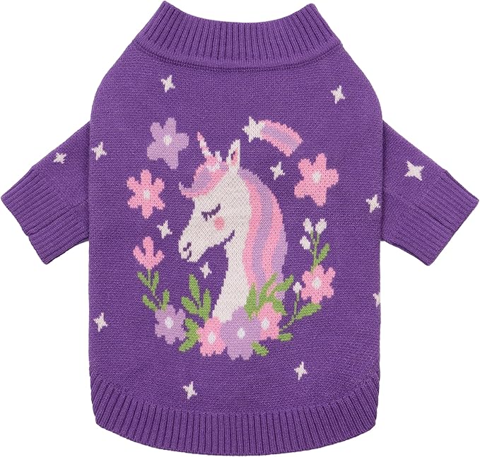 Fitwarm Adorable Unicorn Dog Sweater, Thermal Dog Winter Clothes for Small Dogs Girl, Pet Outfit, Purple, Pink, White, XL