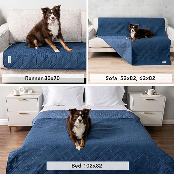 PetAmi Waterproof Couch Cover for Dogs, Reversible Furniture Cover Sofa Protector for Pet Cat Bed, Washable Blanket Dog Cover for Couch Seat, 52x82 Blue