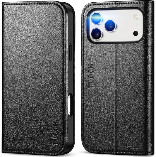 TUCCH Case Wallet for iPhone 17 Pro Max (6.9") 2025, RFID Blocking, 3 Card Holders, Kickstand, PU Leather, Protective Flip Folio Cover, TPU Shockproof Interior Shell, Textured Black
