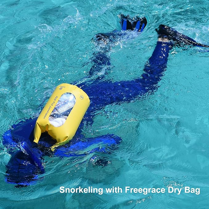 Freegrace Waterproof Dry Bags Set of 3 Dry Bag with 2 Zip Lock Seals & Detachable Shoulder Strap, Waist Pouch & Phone Case - Can Be Submerged Into Water - for Swimming (Orange, 10L)