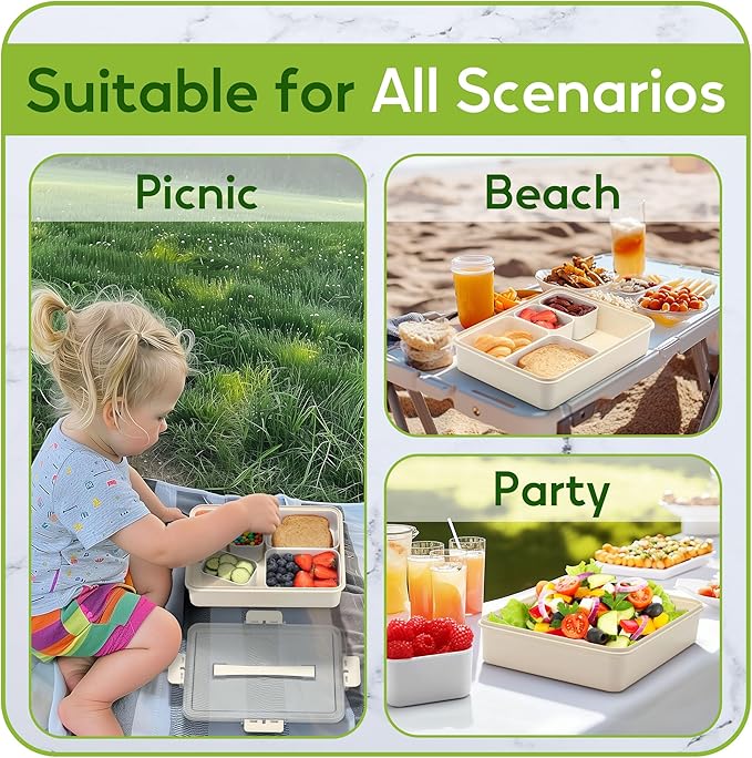 Snackle Box Container for Adults, 11 in 1 Divided Serving Tray Snack Box Containers with Stackable Compartment and Handle, Customizable Charcuterie Boxes Portable Snack Platter for Party Travel, White