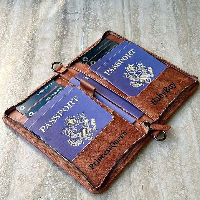 Personalized Leather Passport Holder, Handmade Travel Wallet with Card Slots, Pen Slot | Protector, Custom Engraved Passport Case for Men, Women or Family Organizer