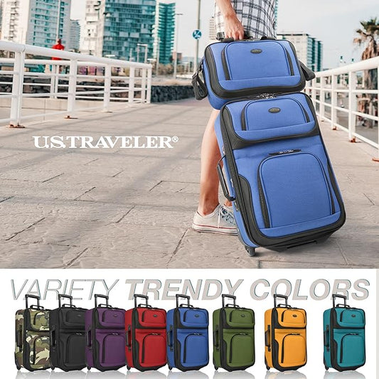 U.S. Traveler Rio Lightweight Softside Rolling Carry-on Suitcase, 2-Wheel Set, Royal Blue