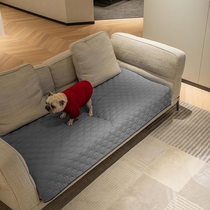 gogobunny 3X Stronger Waterproof Pet Blanket, Scratch Proof Furniture Protector for Dogs Cats, Reversible Cover 30x70 Inch, Dark Grey/Light Grey