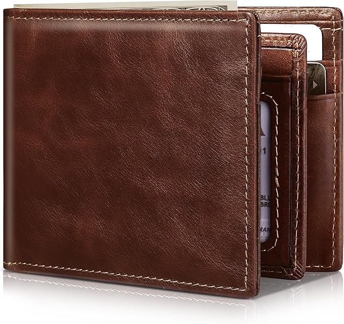 Artpaxy Mens Wallet Bifold Genuine Leather RFID Blocking Wallet for Men with 1 ID Windows 13 Card Holders 2 cash pockets 1 Gift Box